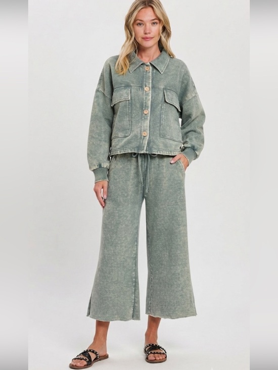 Zenana Outfitters Pants - 🦋 178 ZENANA ACID WASHED FLEECE FRONT POCKET SHACKET AND PANT